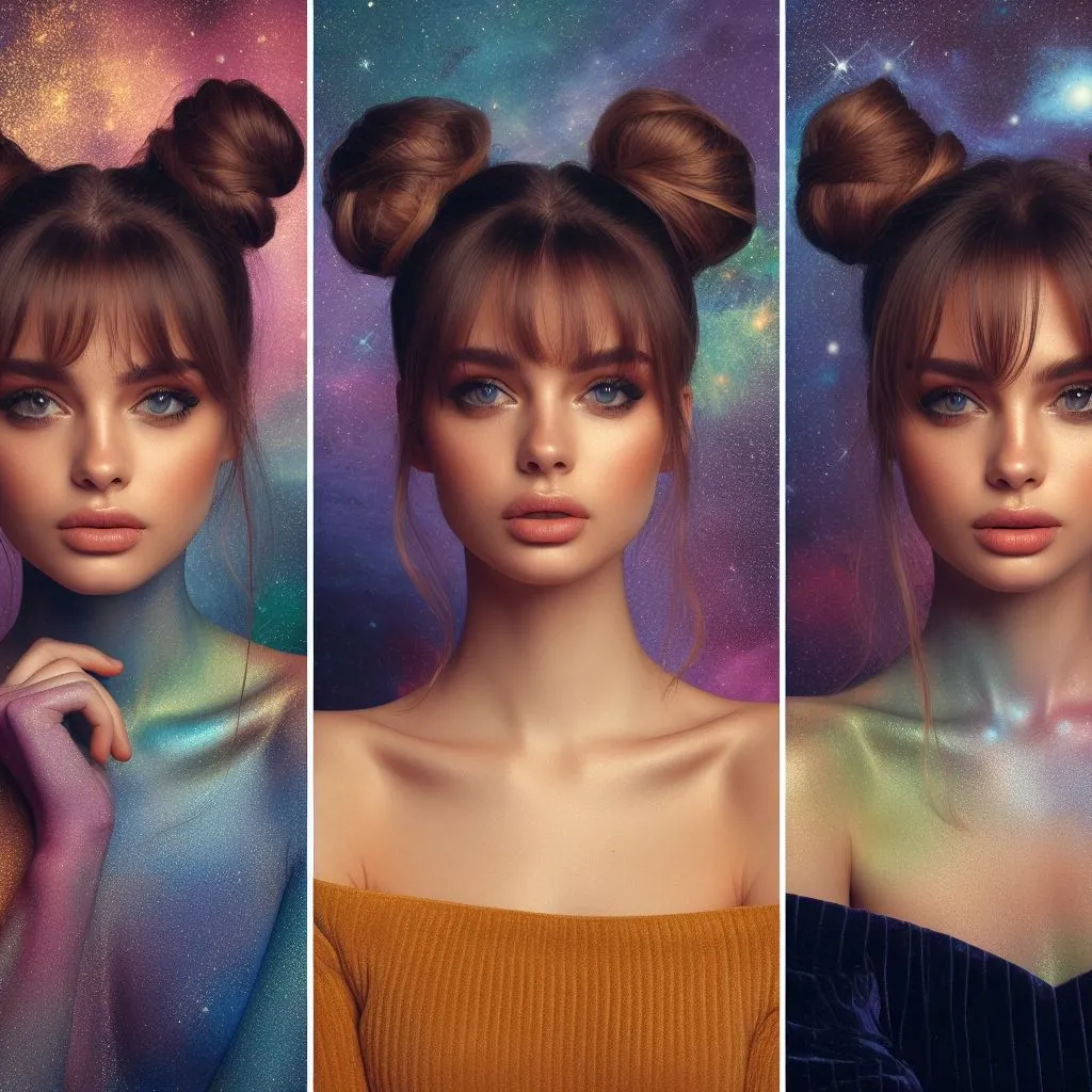 Using Bangs in Space Buns Hairstyles